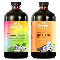 Serene Herbs Soursop Bitters Liquid & Black Seed Bundle – Organic Herbal Guanabana for Digestive Support & Immune Health – Vegan, Non-GMO – 32 oz (16 oz Each), 64 Servings