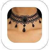 Asphinien Gothic Lace Choker Necklace with Black Crystal Pendant Vintage Victorian Style Collar with Teardrop Beads Costume Statement Jewelry for Women