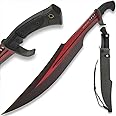 Honshu Spartan Sword and Scabbard - Red | Battle Ready Full Tang | Damascus Steel Blade - 16.5” Length | Real Swords for Adults | Self Defense Weapons | Tactical Sword - 23” Overall