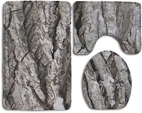 Nature Tree Old Pine Bark Dragon 3 Piece Bath Rug Set Bathroom Rug Large Contour Mat With Lid Cover Washable Mat