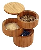 Totally Bamboo Triple Salt Box, 100% Bamboo Container Magnetic Lid For Secure Strong Storage, Three Compartments for Salt, Spices, Herbs, Seasoning &amp; MORE! (Kitchen)