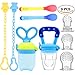 UniBetter Baby Food Feeder Pacifier 2 PCs Pacifier Clips 2 PCs Baby Feeding Spoons 3 PCs Replacement Silicone Pouches Baby Fruit Teething Toys for Toddlers Infant Baby Shower Gift (Blue Set)