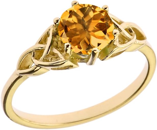 Dazzling 10k Yellow Gold Personalized Genuine Gemstone Trinity Knot Engagement/Proposal Ring