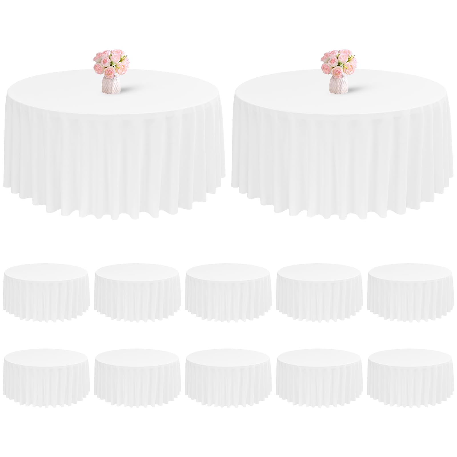 12 Pack Round Tablecloth White Tablecloths 108 Inch,Circle Polyester Table Cloth,Washable Fabric Stain and Wrinkle Resistant Premium Round Table Cover for Wedding Parties Banquet Reception Dining Image
