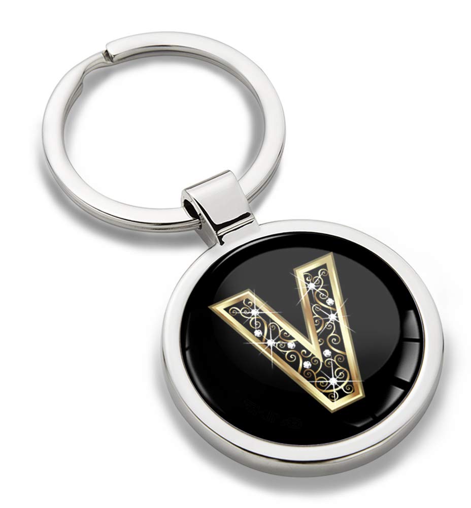 Biomar Labs Letter Keychain Alphabet Initial Keyring 3D Metal Stainless Steel Personalised Initials Charm for Car Keys and House Keys Available in Gold (V in Gold KK 74)