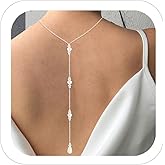 Pearl Backdrop Necklace for Backless Dress Back Necklace Wedding Bridal Backdrop Dainty Chain Body Jewelry (Silver)