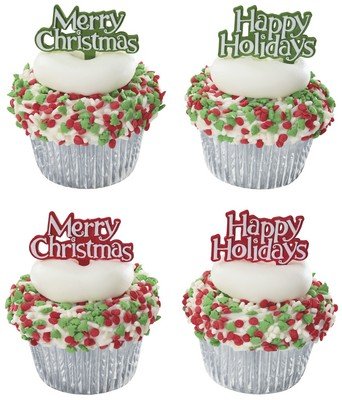 Merry Christmas Happy Holidays Cupcake Picks - 24 pc