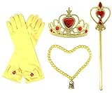 Princess Belle Yellow Dress up Party Accessories - 3 Piece Gift Set: Gloves, Tiara and Wand (Red/Gold)