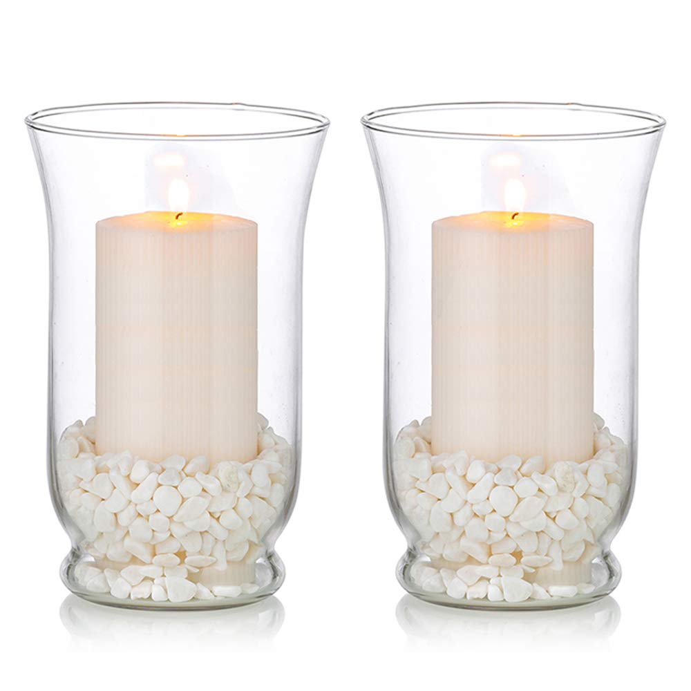Glass Pillar Candle Holders 2 Pcs Hurricane Candle Holder for Ø 80 x 150mm Candles, Christmas Halloween Centerpieces Storm Vase Wedding Table Centrepiece Dining Room Decor