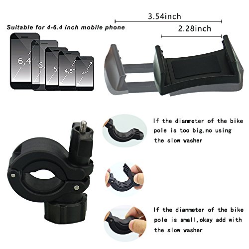 OHLPRO Bike Phone Mount,Bicycle Cell Phone Holder Universal Motorcycle Handlebar Rack with 360° Rotation Adjustable Anti Shake Silicone Bands Cycling for iPhone Samsung All 4.0"-6.0" Phones Black