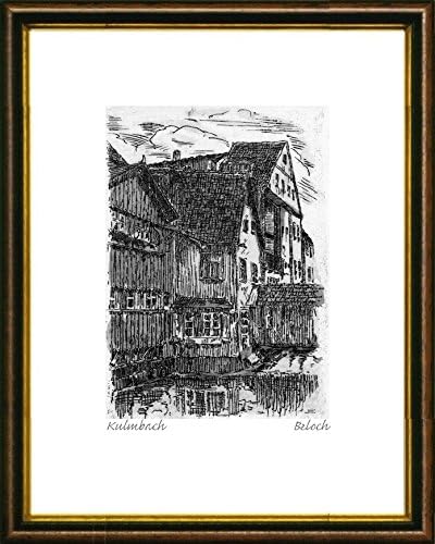Single-colored hand-crafted etching Kulmbach, Am Pörbitscher Weg (Germany) by Beloch in a brown-gold frame, graphics, art design, art print