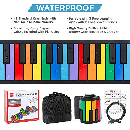 Best Choice Products Kids 49-Key Portable Flexible Roll-Up Piano Keyboard Musical Educational Toy Instrument w/Learn-To-Play App Game, Bluetooth Phone Pairing, Note Labels, USB Charging - Rainbow