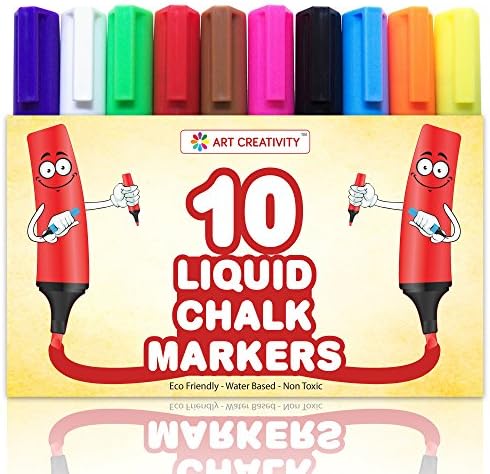 Pack of 10 LIQUID CHALK MARKERS, Vivid Colors - Premium Quality Markers - Unique Reversible Tip - Easy Dry Erase - Non-Toxic, Safe for Kids, PLUS 2 BONUS REPLACEMENT TIPS