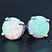Women's 925 Sterling Silver Stud Earring 8mm White Opal and blue Opal Stud Earrings,Only For girl Gifts (White)