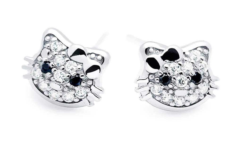 Kaguyo Cat Earrings for Women - 925 Sterling Silver Blue Eye Zirconia Cute Kitty Love Cat Stud Earrings for Women and Girls - Birthday Gift Jewellery