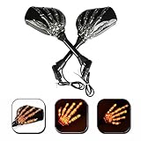 Triclicks LED Skull Skeleton Hand Claw Side Mirrors Rearview Mirrors With Turn Signals For Motorcycle with 8mm 10mm Thread Bolts, Left & Right