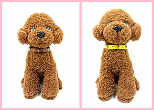 M2cbridge Small Dog Leather Collars Puppy Cat Skull Rivet Necklace, 2 Pack (Brown/Yellow)