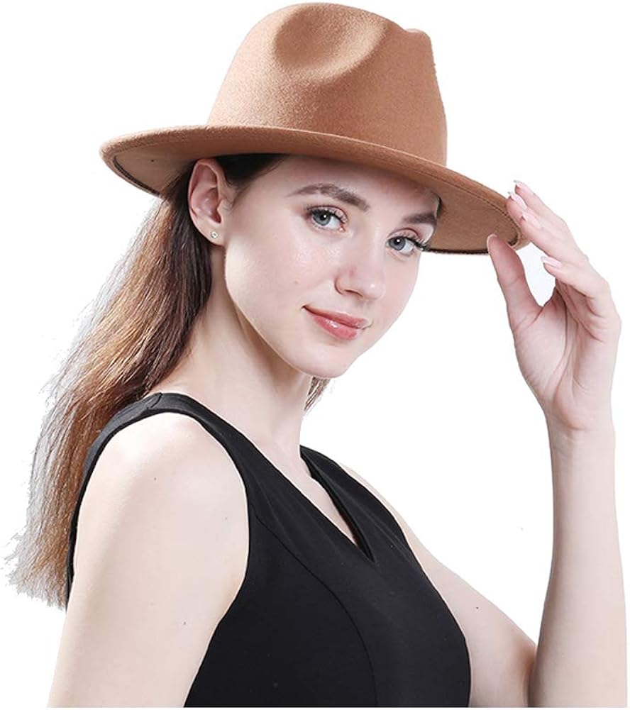 Lisianthus Women Belt Buckle Fedora Hat Dark-Camel at  Women’s Clothing store