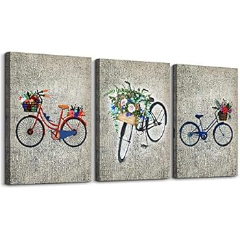 Black and White Bicycle Inspirational Canvas Wall Art for Living Room Bedroom Decoration,Bathroom Wall Decor 3 Piece Home Decoration Watercolor Painting Office Decor Wall Painting Mural Artwork