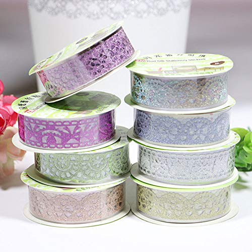 Washi Tape,Lace Pattern Glitter Bling Self-Adhesive Tape,Diamond Washi Tape Masking DIY Scrapbooking Lace Tape Sticker 6 Roll Color Random