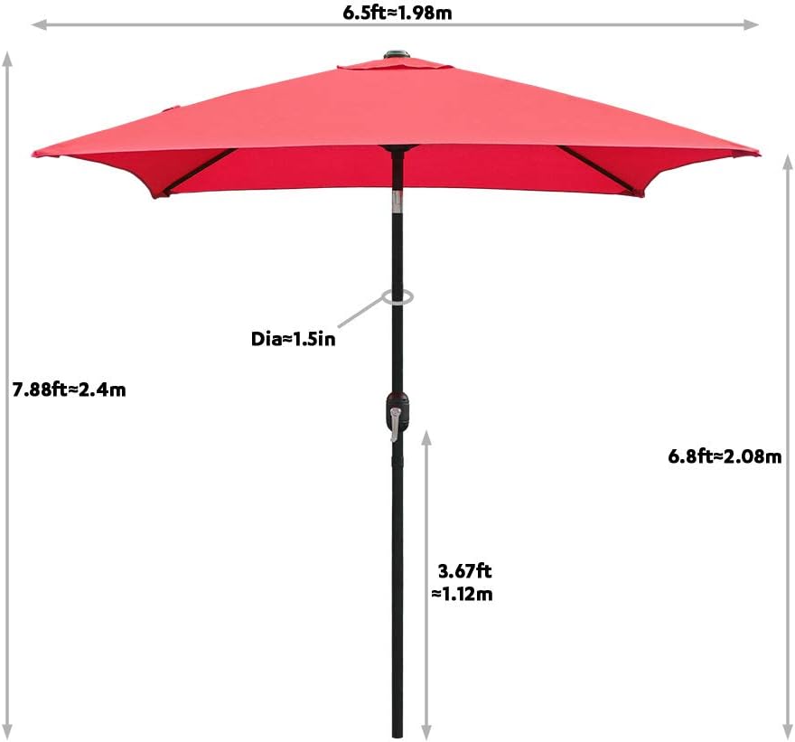 Amazon Com Abble Outdoor Patio Umbrella 6 5 Ft Square With Tilt And Crank Weather Resistant Uv Protective Umbrella Durable 6 Sturdy Steel Ribs Market Outdoor Table Umbrella Red Garden Outdoor