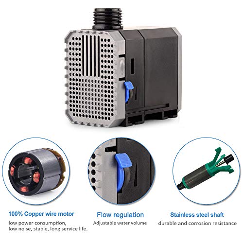 YCTECH 8W 160GPH Submersible Pump for Aquarium, Fish Tank, Pond, Fountains, Statuary, Hydroponics Aquaponics