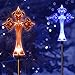 Solar Cross Stake Decoration Outdoor Holy Jesus Christmas Home Church Figurine Led Color Changing Ground Garden Ornament Patio Statue Decor Lights Cemetery Lighting Thanksgiving Xmas Party Ornament