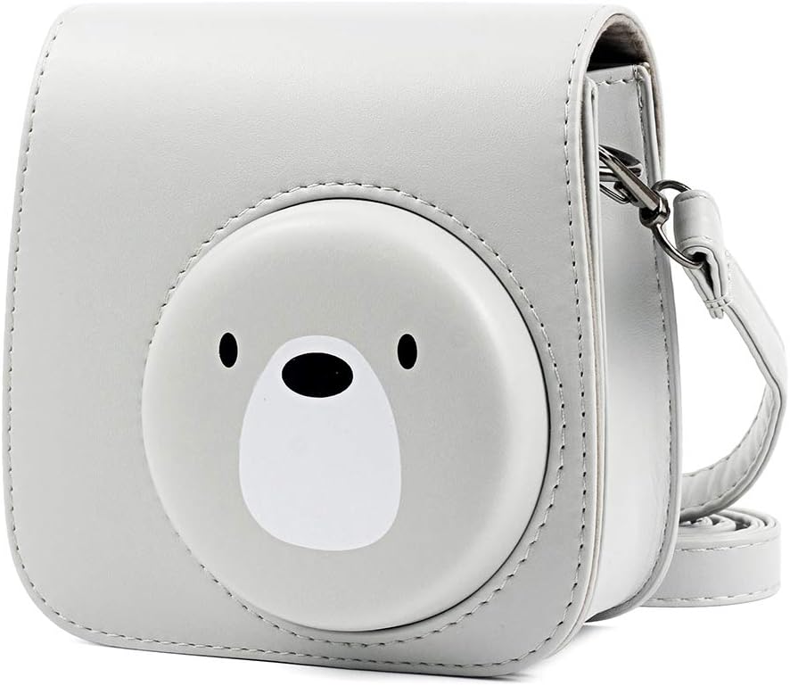 Alkia Protective Case Compatible for Fujifilm Instax Mini 9 / Mini 8 / Mini 8+ Instant Camera Case Bag - Premium Vegan Leather Bag Cover with Removable Strap (Bear)