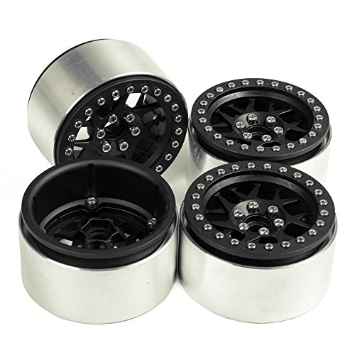 MOHERO 2.2 inches RC Beadlock Wheels/Rims for 1/10 Scale Rc Crawler Car Wraith 90018 Pack of 4 (Black)