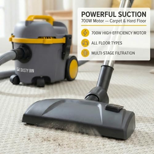 Dusty Bin DB03Y Bagless Vacuum Cleaners - Lightweight Cylinder Vacuums for Hardfloor & Carpet, Large 6L Canister, Powerful Corded Vacuum Cleaner for Car, Stairs & Pet Hair, Compact & Portable Vacuums