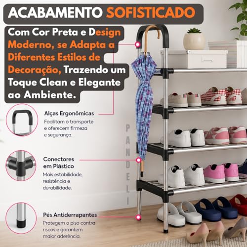 Sapateira Organizadora 5 Andares, Prateleira Multiuso, Estante Hall de Entrada, para Sapatos, Livros, Brinquedos e Acessórios, Preta