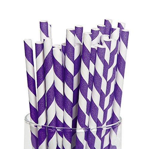 Purple striped paper straws - 24 pcs