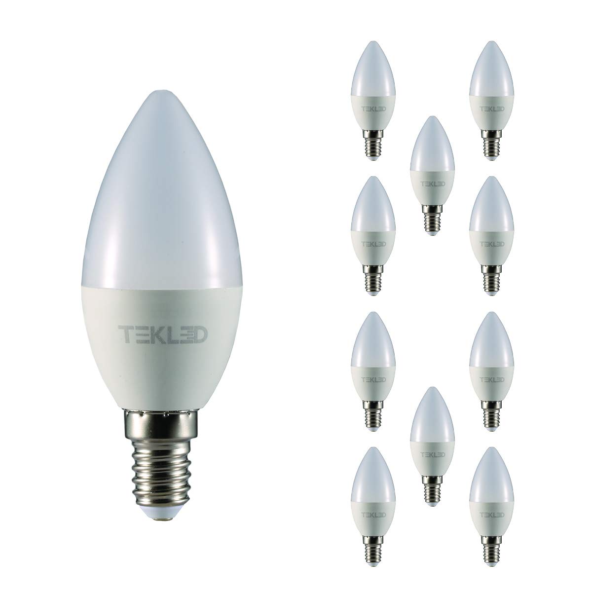 TEKLED® C37 LED Candle Bulbs | E14 Small Edison Screw | Energy Saving 5W Light Bulb 40W Incandescent Bulb Equivalent | 3000K 400 LM NONDIMMABLE | 10-Pack | Warm White