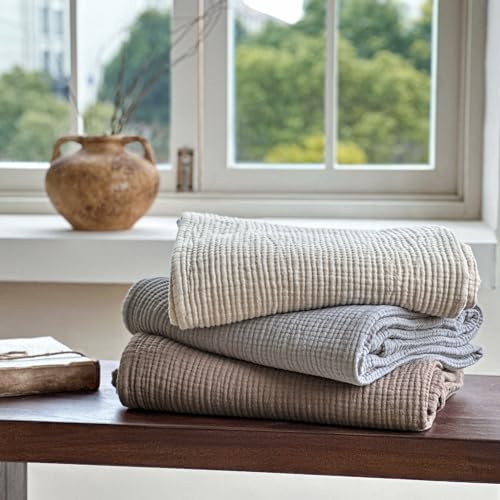 Simple&Opulence Cotton Muslin Throw Blanket for Bed Couch Sofa 4-Layer Gauze Blankets Reversible Soft Lightweight Breathable Home Décor for All-Season 50x60”, Beige