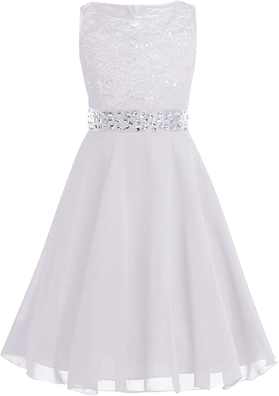 IBAKOM - Abito Lungo Da Bambina, In Pizzo, Con Fiore, Per Matrimonio, Damigella D'onore, Ballo, Serata, Compleanno, Comunione, Festa, Anniversario - Foto 9