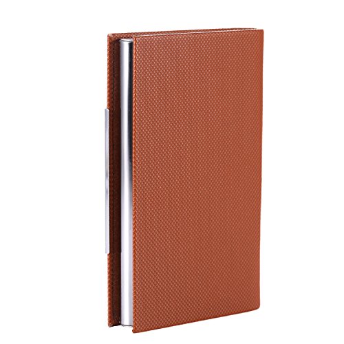 Leather & Metal Business Card Holder For men Credit Card Organizer,UBaymax Name Card Pocket Wallet Carrier Brown