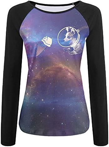 Galaxy Space Corgi Women's Novelty T-Shirt Long Sleeve Baseball Tees