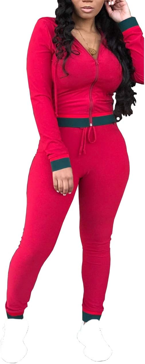 Womens 2 Piece Tracksuit Set Zipper Hoodie Long Pants Skinny Sweatsuits Jogging Suits Jumpsuits
