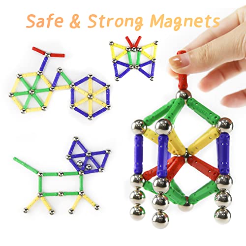 Jvchengxi 144 Pieces Magnetic Constructions Kids, Magnetic Building Blocks Sticks, Montessori Stackable Construction Toys, Educational Toys Gifts Set for Adults and Children