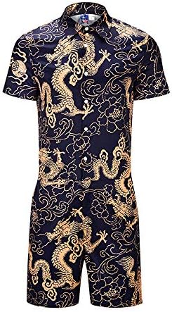 Unisex 3D Printed Romper Casual Animal Tracksuit Short Sleeve Button One Piece Overalls Short Pants Jumpsuit