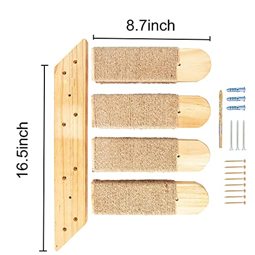 HOCCO Cat Scratching Furniture Wall Shelves – Mounted Climbing Shelf Perches for Indoor Cats, Mount Perch Four Steps Stairs Ladder with Jute Scratcher (Left), T-1SL