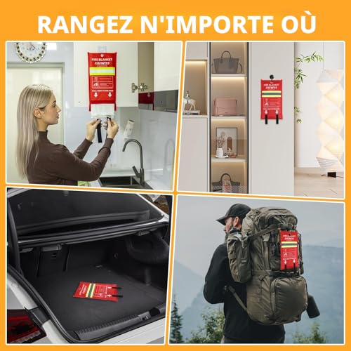 FIREWESS Set of 2 Fire Blankets, 100 x 100 cm Fireproof Blanket for Home Security, Fireproof Protection and Thermal Insulation Fiberglass
