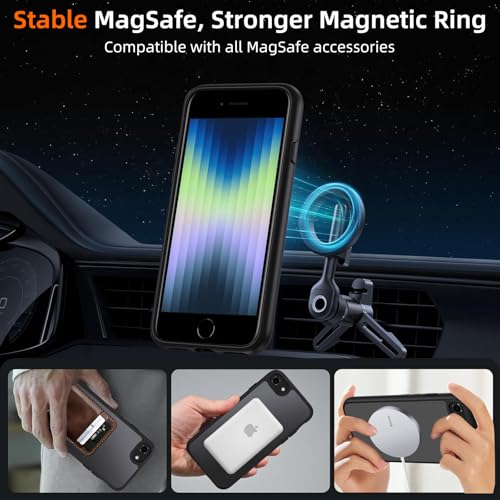 Oelrstfe Case for iPhone SE 3/2 (2022/2020) iPhone 8/7 Compatible with MagSafe with 2 Tempered Glass, Magnetic Translucent Matte Back Cover, Protective Lens Slim Shockproof Case, Black