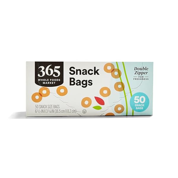 365 BY WHOLE FOODS MARKET, SNACK SIZE STORAGE BAGS, DOUBLE ZIPPER, 50 COUNT