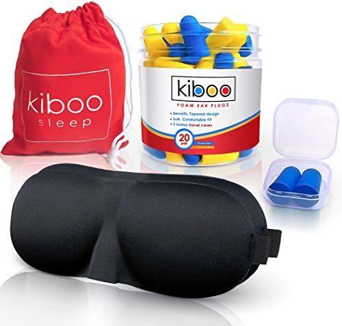KIBOO 20-Pairs Soft Ear Care &amp; Noise Reduction Earplugs with TWO Comfortable Sleep Masks, One Carry Pouch, Two Plastic Travel Cases for Plugs