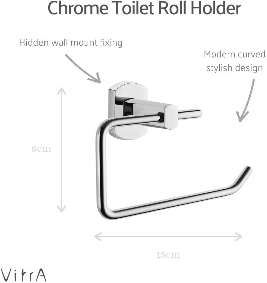Vitra Bathroom Accessory Set, 5 Piece Bathroom Accessory Pack, Includes Wall Mounted Chrome Towel Ring and Toilet Roll Holder - Image 5