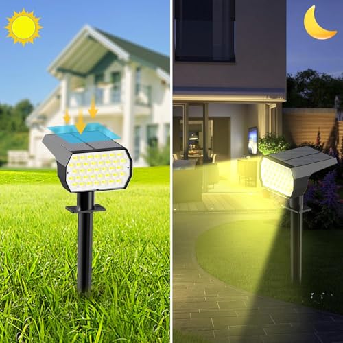 Solar Spot Lights Outdoor Waterproof, 3 Modes Landscape Spotlights, Dusk to Dawn Solar Powered Flood Wall Lights for Outside, Solar Garden Lights for Yard Porch