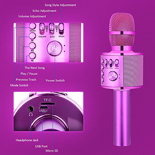 BONAOK Wireless Bluetooth Karaoke Microphone,Valentine's Day Gift 3-in-1 Portable Hand Speaker for iPhone/Android/iPad/Sony,PC and All Smartphone(Purple)