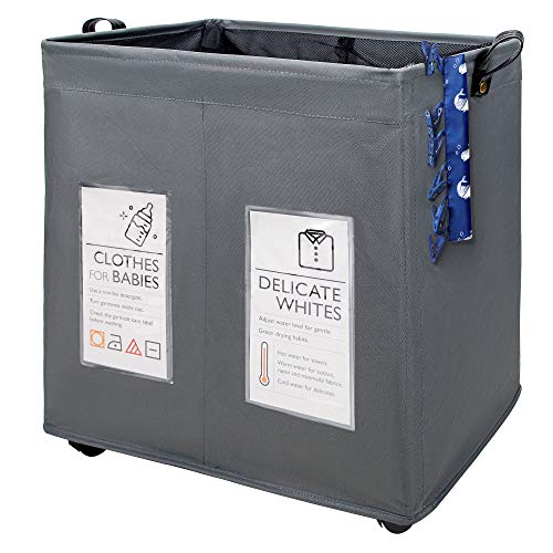 FUNFLOWERS Laundry Hamper Sorter with Wheels & Card Pockets, 120L