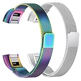 bayite Stainless Steel Bands Compatible Fitbit Alta and Alta HR, Milanese Loop Women Men Pack of 2, Silver and Pearlescent 5.5